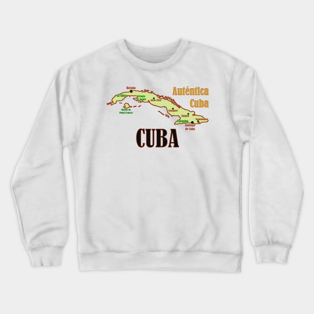 Cuba Map Crewneck Sweatshirt by Pr0metheus